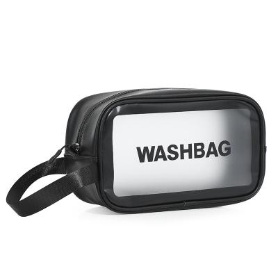 China Transparent Waterproof And Durable PVC Wash Bag For Women Men Black Cosmetic Bag With Handle Waterproof Toiletry Bag for sale