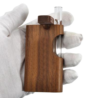 China Smoking Tools New Design Natural Wood Stash Box Portable Container Dugout Box With Glass Pipe for sale