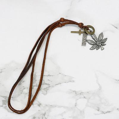 China CLASSIC Cowhide Rope Metal Chian Necklace with Maple Leaf Design Fit Men Women Smoking Metal Pendant Necklace for sale