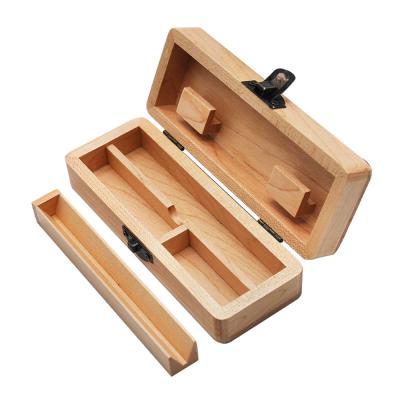 China Sustainable Wooden Stash Box With Rolling Tray Natural Handmade Wooden Tobacco Weed And Herb Storage Box for sale