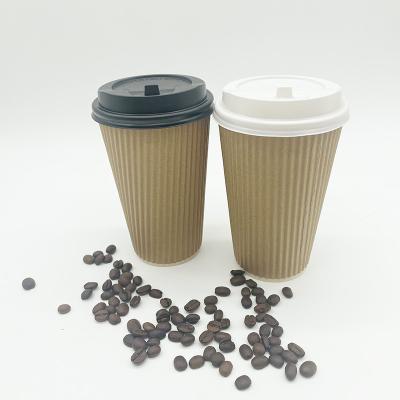 China 16oz Recyclable Vertical Coffee Kraft Paper Cup Tile Custom Printing Three Layer Wallpaper Cup With Lid Insulation Paper Cup for sale