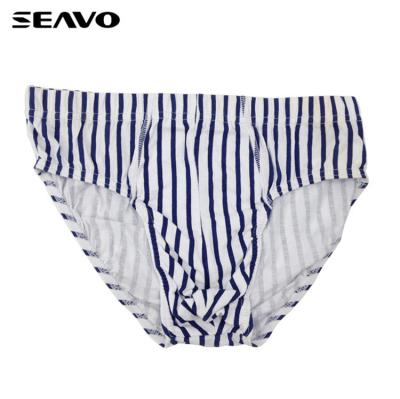 China SEAVO White-and-Navy Vertical Stripes Anti-Static Cotton Briefs For Men for sale