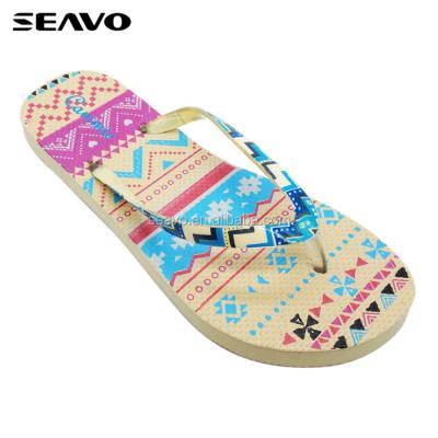 China Summer Bulk Cheap SEAVO Flip Flops Custom Printed Instigated Colorful Slim Unique Ladies Flip Flops for sale