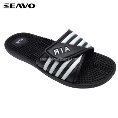 China Light Weight EVA SEAVO Emboss Black PU Design Upper Mens Health Massage Slippers for sale