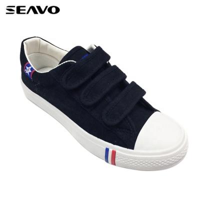 China Fashion Trend SEAVO Kids Hook and Loop Design Black Canvas Sneakers Trendy Canvas Shoes for sale