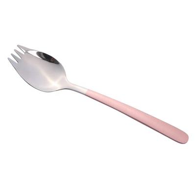 China Stainless Steel Viable Western Food Amazon Fork Spoon Ice Cream Salad Double Function Dessert Spoon for sale