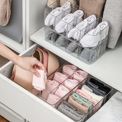 China Amazon Compartments Viable Wardrobe Classification Transparent Panties Jars Finished Plastic Underwear Storage Box Organizer for sale