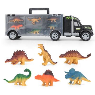 China Hot Sale Novelty Dinosaur Transport Truck Pull Back Dinosaur Car Vehicle Container Storage Model Kids Toys Boys Children Birthday Gift for sale