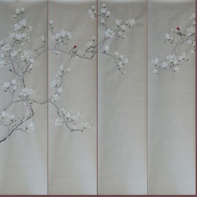 China Hand Painted Beauty Plum Blossom Silk Wallpaper for Bedroom for sale