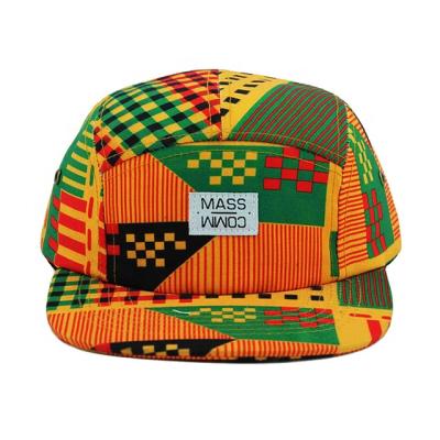 China Custom African COMMON Hat Hat Wholesale Patch Pattern 5 Panel Print Patch Leather Logo for sale