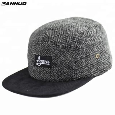 China JOINT Custom Tweed 5 Panel Hat Custom Streetwear Wool, Empty 5 Panel Camp Hat for sale