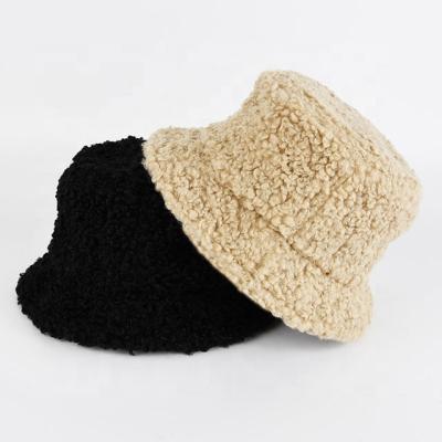 China 2021 Wholesale Fashion Lambswool Picture Fur Bucket Hat Warm White/Colors Winter Hat For Women Autumn Winter for sale