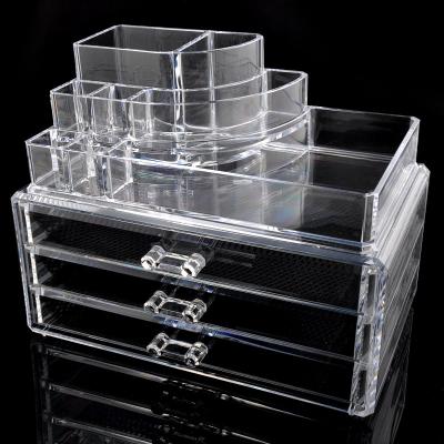 China Storage Box Plastic Cosmetic Drawer Organizer Transparent Plastic Jewelry Desktop Box for sale