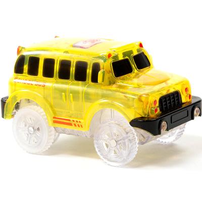 China Slot Toy New Arrive Mini Magic Plastic 5LED Lighting Toy Track Car School Bus for sale