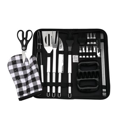 China Portable Outdoor Metal BBQ Tool Kit of 25 Stainless Steel Scraper, Extra Thick Fork and Tongs - Complete BBQ Accessories for sale