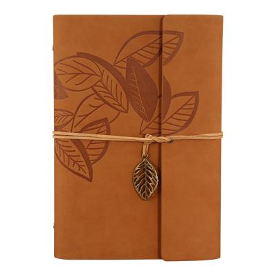 China Wholesale A5A6Traveler Retro Hardcover Book Vintage Wrapping Paper Artificial Leather Loose Leaf Notebook Diary Bandage Hand Account Notepad for sale