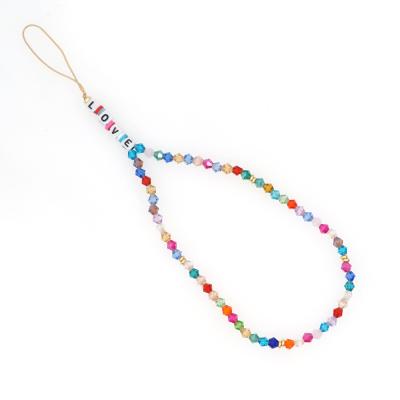 China PP Bag Cute Handmade Colorful Rainbow Beaded Phone Chain Crystal Beads Phone Strap Chain Package for sale