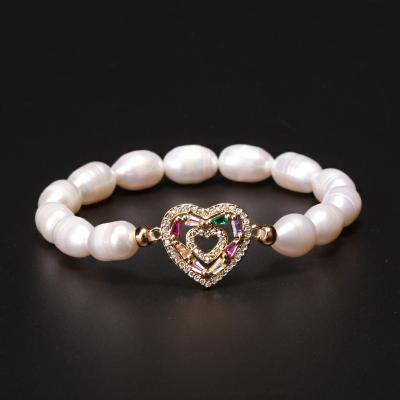 China FASHIONABLE Charm Natural Freshwater Pearl With CZ Insert Connector Micro Pearl String Beads Bracelet For Women for sale