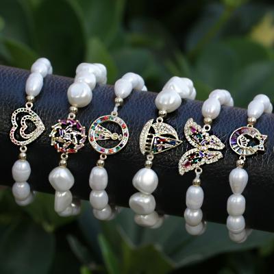 China FASHIONABLE whole sale pearl pearl stretch freshwater natrual bracelets with zircon charm bracelet jewelry for sale