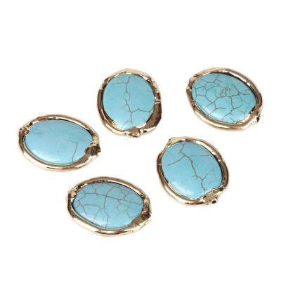 China DIY Jewelry Accessory Anti-fade Gold Bezel Set Flat Oval Blue Turquoise Howlite Shape Loose Beads For DIY Jewelry Accessory for sale