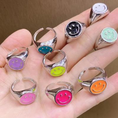 China BOHEMIA 24K Gold Plated Adjustable Shiny Enamel Rings Colorful Happy Face Rings for sale