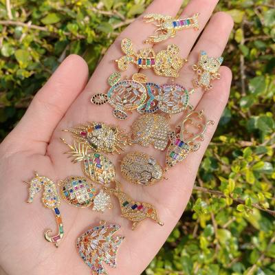 China Cute ZIRCON 24K Gold Zircon Jewelry Making Colorful Spacer Charm Animal Turtle Seahorse Bracelet Connector for sale