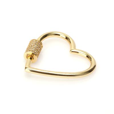 China Environmental Friendly Gold Plated Diamond CZ Micro Pave Heart Shape Screw Claw Clasps For Necklace Jewelry Making for sale