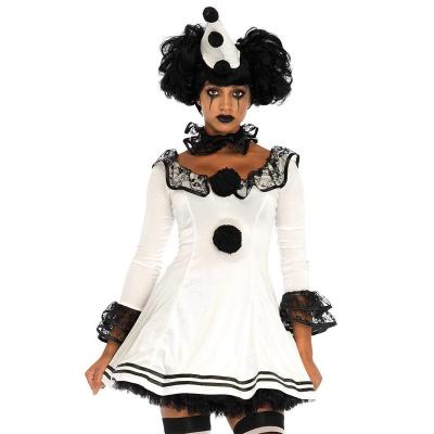 China Fine Fashion White and Black Pierrot Clown Costume For Halloween OEM/ODM High Quality Cocomfortable Quality for sale