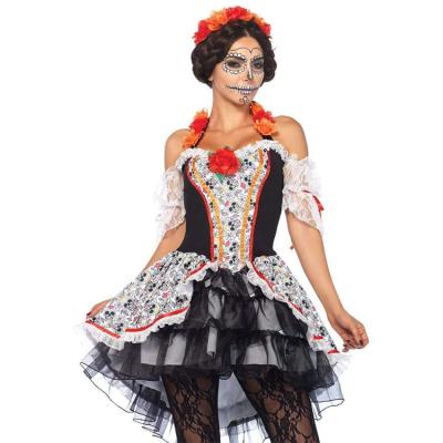 China Senorita sexy hot Halloween Skull Costume Cosplay Alice Queen Of Hearts High Quality Costume for sale