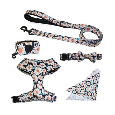 China Padded Popular Custom Design Dog Harness with Matching Collar Leash Bow Tie and Bandana Set for sale