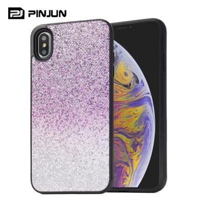 China Hybrid Shock Absorbing Gradient Sequin Sparkle PU Back Cover Soft TPU + Hard PC Dual Layer Guard Shockproof Case For iPhone XS Max for sale