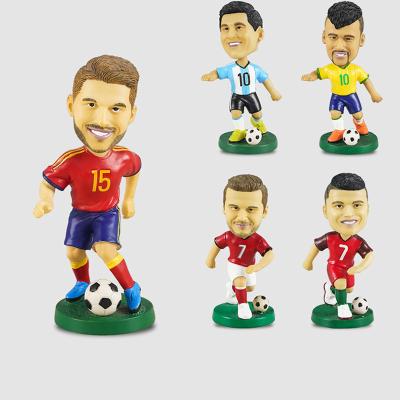 China Europe Soccer Player Doll 12cm Handmade Shaking Heads For Car Accessories Polyresin Lifelike Shaking Head Toy for sale