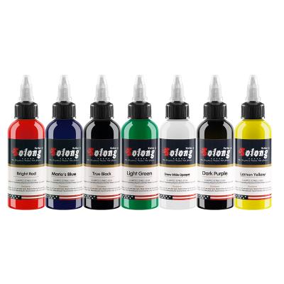 China Body Art Solong Tattoo Ink 7 Color Set 1 Ounce 30ml Bottle Tattoo Inks Pigment Kit For 3D Makeup Beauty Skin Body Art for sale