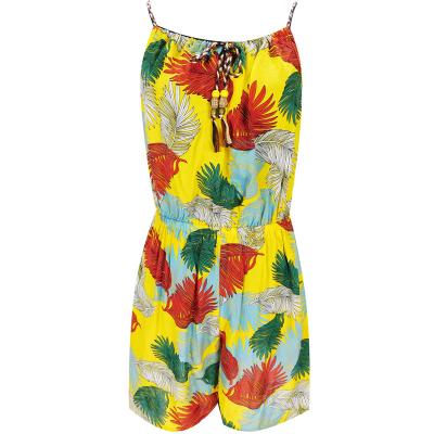 China Floral Print Women O-Neck Breathable Daisy Bodysuit Rompers Casual Playsuit Overalls for sale