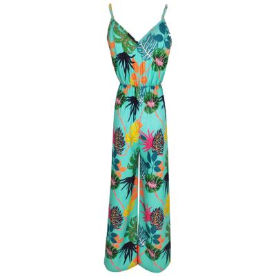 China Latest Arrival Breathable Summer Green Dress Sleeveless Floral Print Modern Luxurious Jump Suit for sale