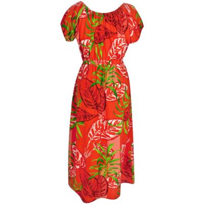 China Latest Summer O Neck Comfortable Multi Color Full Length Flower Red Lady Long Dress for sale