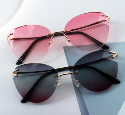 China Wholesale Stylish Sunglasses New Cat Eye Diamond Cut Shades BUTTERFLY Classic Retro Rimless Metal Butterfly Women for sale