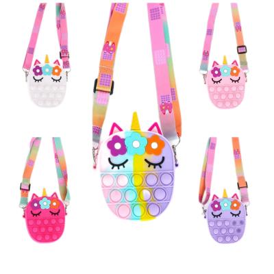 China Latex 5pcs/set Selling Latex Body Bag Shoulder Bag Strawberry Pop Silicone Unicorn Cross Purse Large Size Amazon Hot Push Bubble For Kids for sale