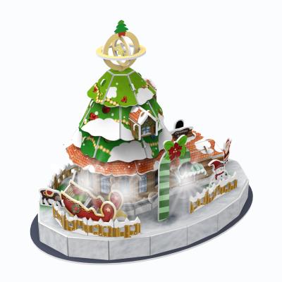 China Cartoon Toy 3D Puzzle Led Christmas Tree Family Toys Brain Teaser Christmas Treehouse Decor Model Puzzles Other Educational Toys for sale