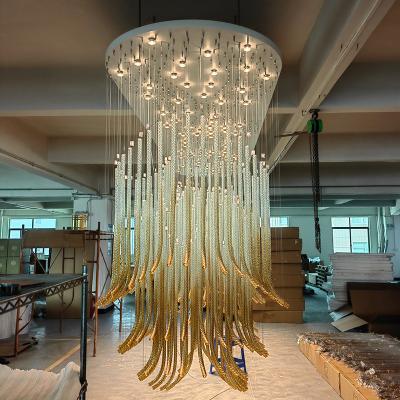 China Modern DOVA Contemporary Design Indoor Decoration Staircase Hotel Lobby Hall Custom Glass LED Chandelier for sale