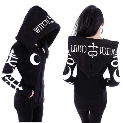 China Autumn Winter Long Sleeve Black Jacket Zipper Hoody Casual Punk Coat Moon Letter Print Sweatshirts Anti-pilling Hoodies Women for sale