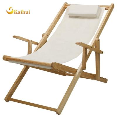 China Folding Portable Compact Wooden Sling Adjustable Chair Table Natural View, Natural Canvas Wood Beach Chair for sale