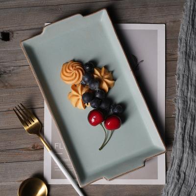 China Custom Disposable White Rectangular Ceramic Rectangle Dish Dinner Dishes Dinner Dishes Logo Restaurant Rectangular Dish for sale