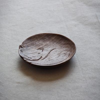 China Europe Food Trays Unique Black Walnut Round Wooden Serving Tray for sale