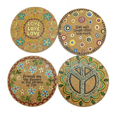 China Sustainable Factory Certification Customized Logo Printing Wooden Cork Coaster for sale