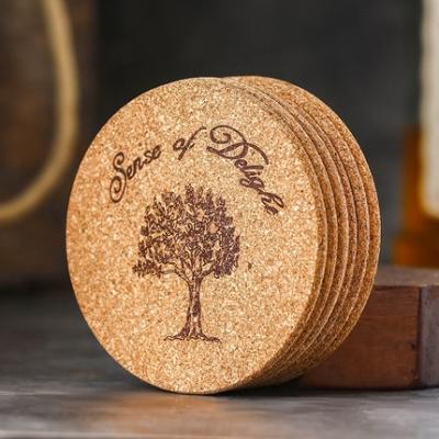 China Viable Custom Design Cork Wood Drink Coaster Creative Anti-scald Mat Tea Coffee Cup Pads With Debossed Logo for sale