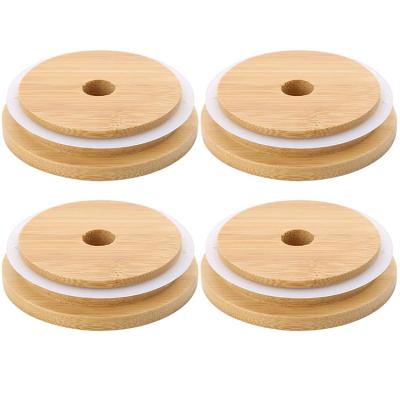 China Pilfer-proof Customize Different Size Bamboo Wood Lids For Candle Jar Canister Storage Glass Jar for sale