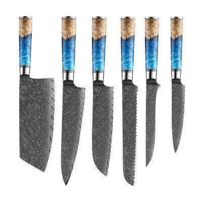 China Viable Hot Selling Real Color Wood Resin Handle Damascus Knife Cook Knife for sale