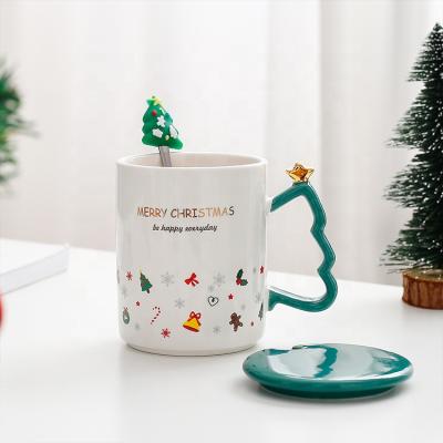 China Wholesale Disposable Christmas Ceramic Cup Coffee Mugs Ceramic White With Spoon for sale