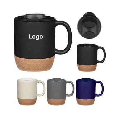 China Wholesale Viable 400ml Mugs Sublimation Matte Black Ceramic Mug With Lid And Insulated Cork Bottom for sale